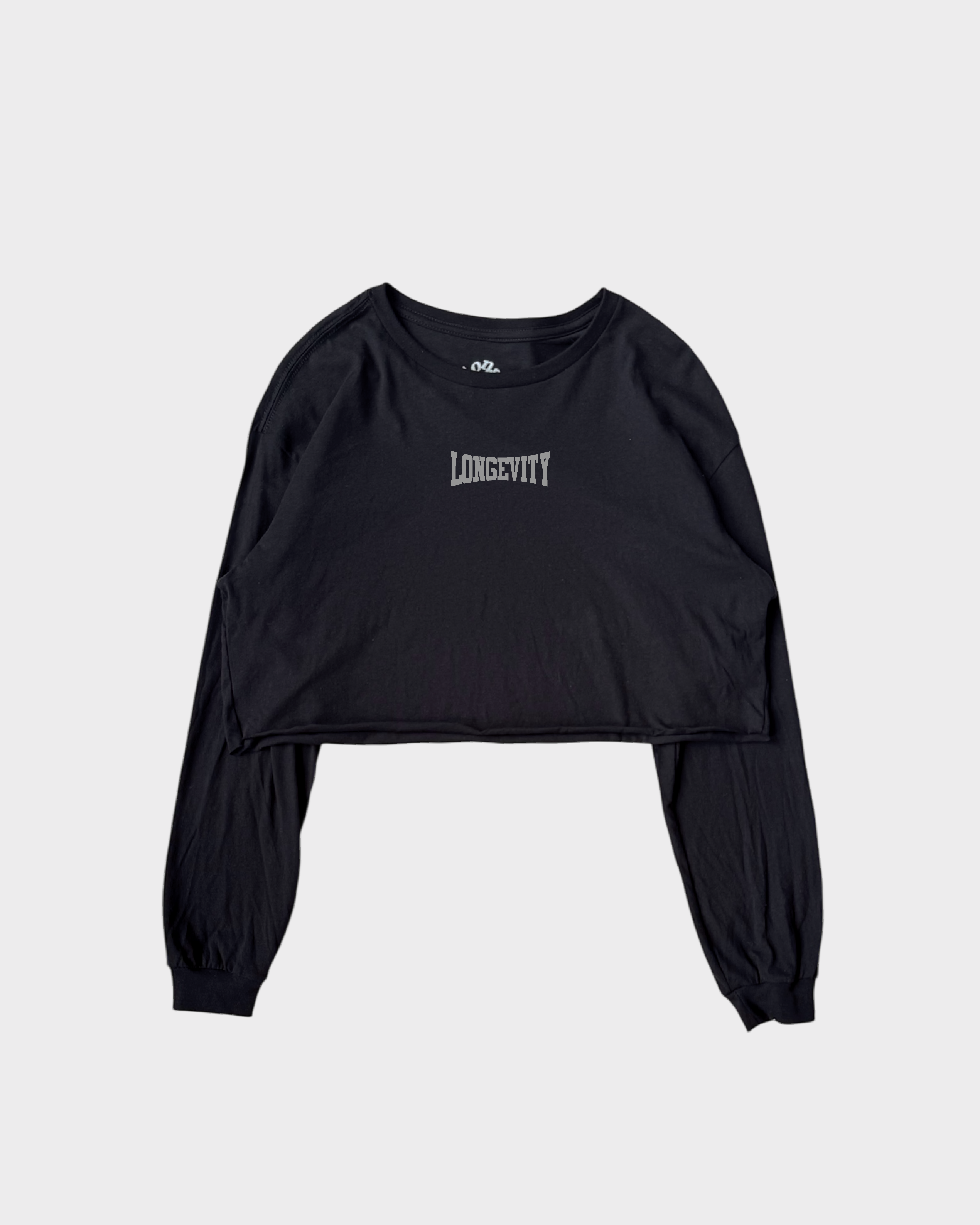 stretch_longsleeve raw edge crop tee [black]